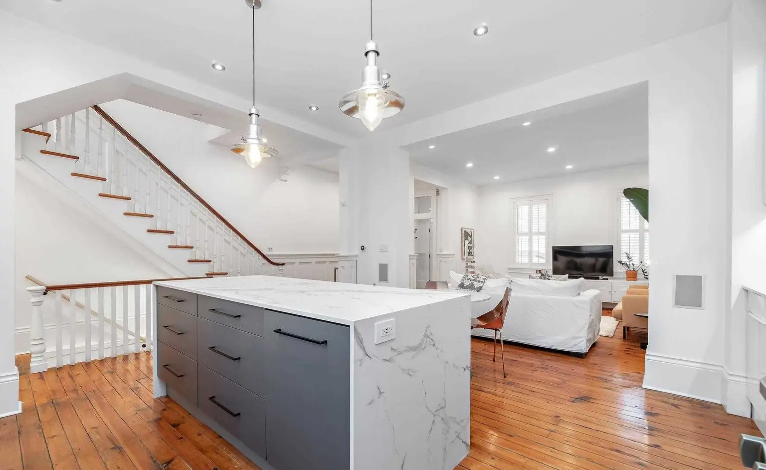 Open kitchen and staircase in a row house