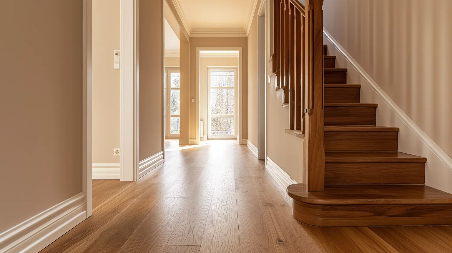Entrance hall with a wood staircase