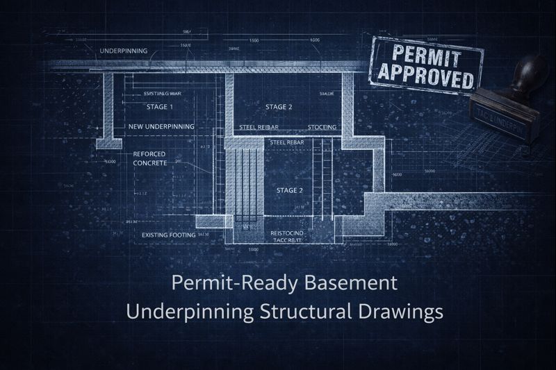 Permit-Ready Basement Underpinning Structural Drawings