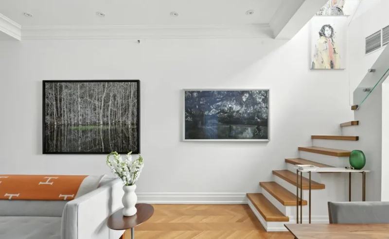 Open staircase and gallery wall