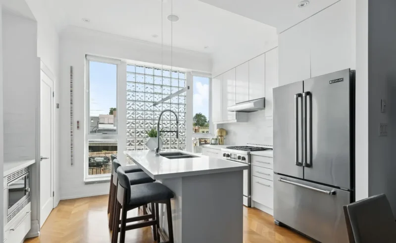 Kitchen island with bar stools