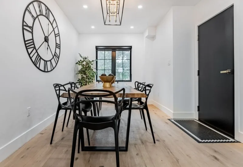 Dining nook with black chairs